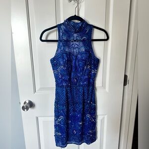 Sherri Hill Royal Blue Embellished Beaded Cocktail Dress